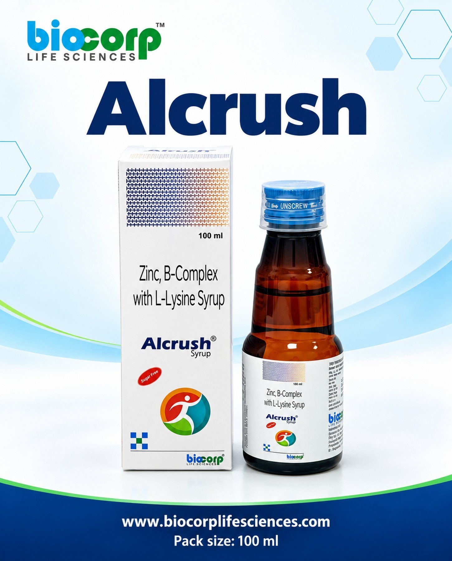 Alcrush – Vitamin B-Complex with L-Lysine, Multimineral & Antioxidant Syrup pack